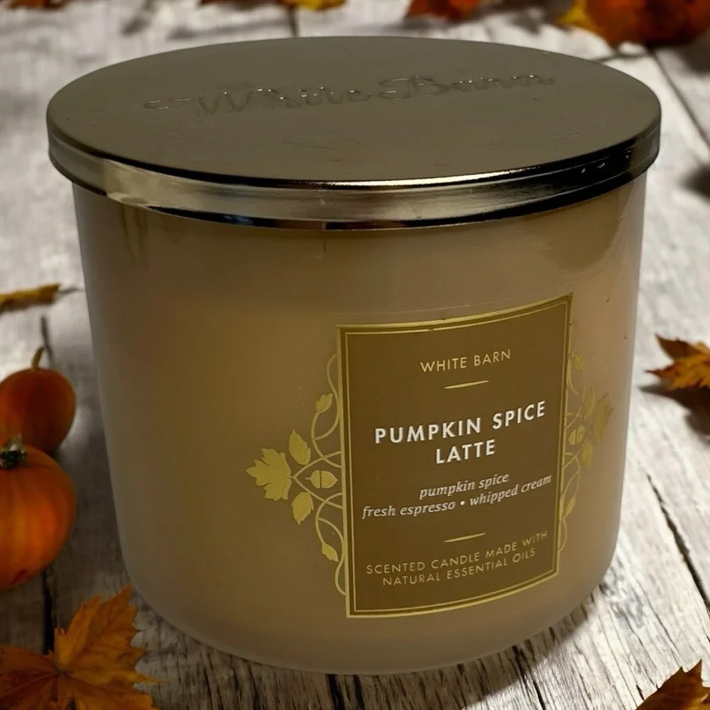 White Barn Bath & Body Works Pumpkin Spice Latte 3 Wick Scented Candle 14.5 oz